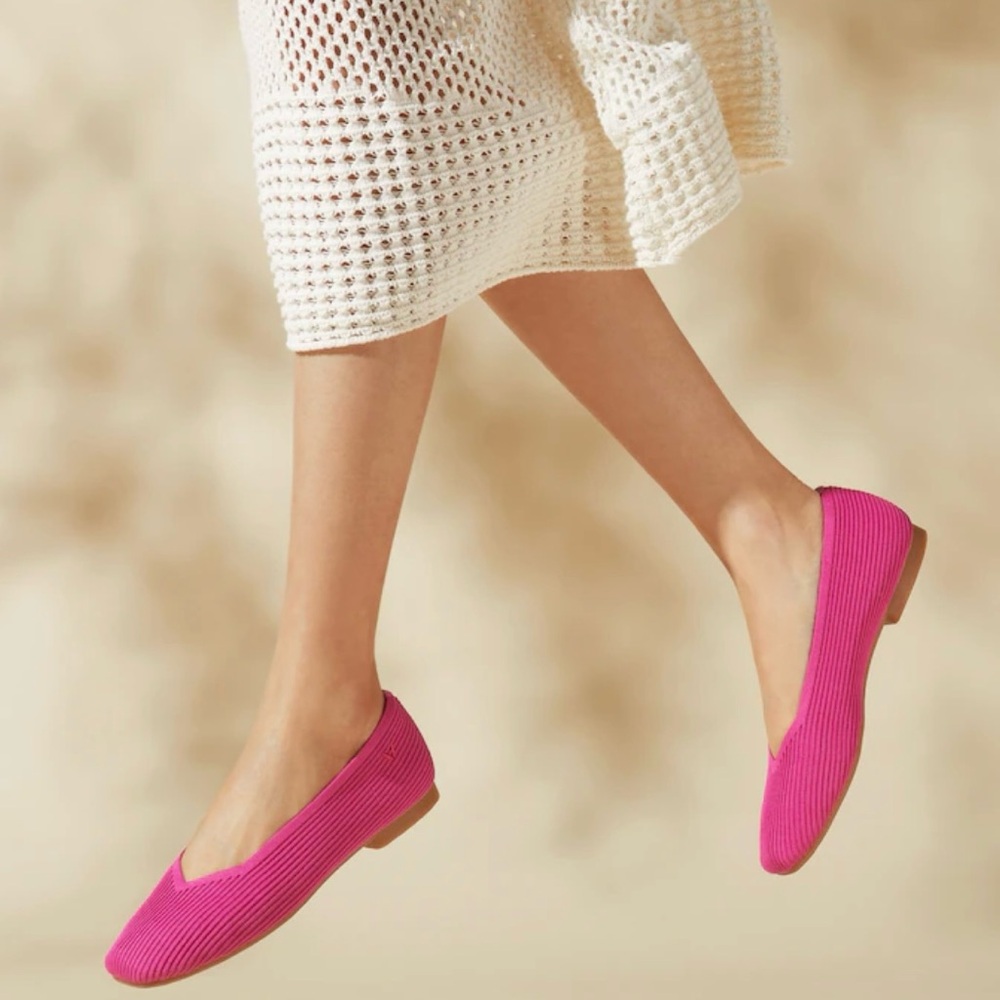 Women's Pink Ribbed Ballet Flats - Picture 2 of 5